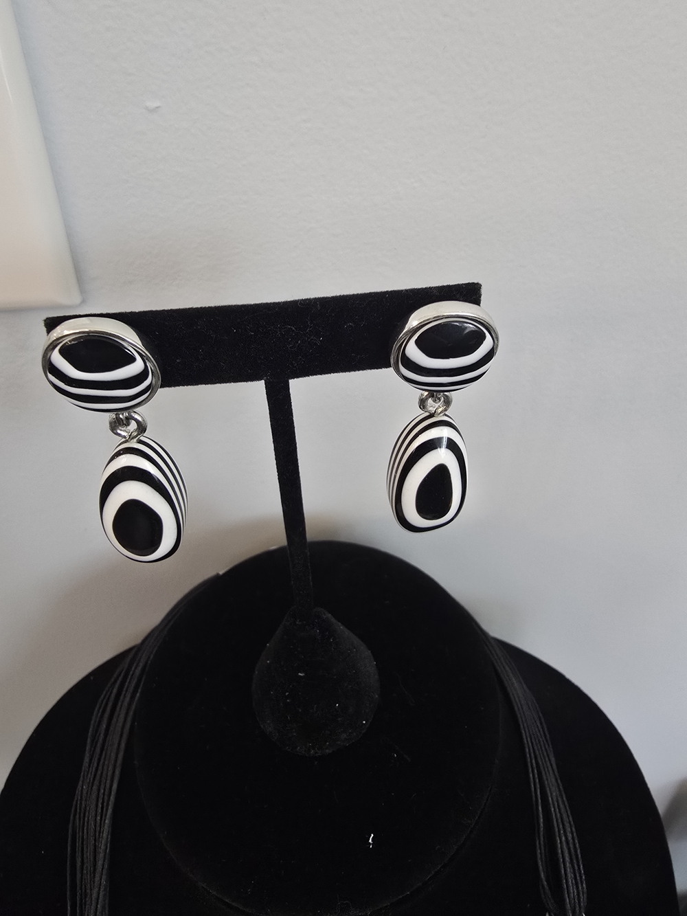 Chico's Black and White Striped Drop Earrings